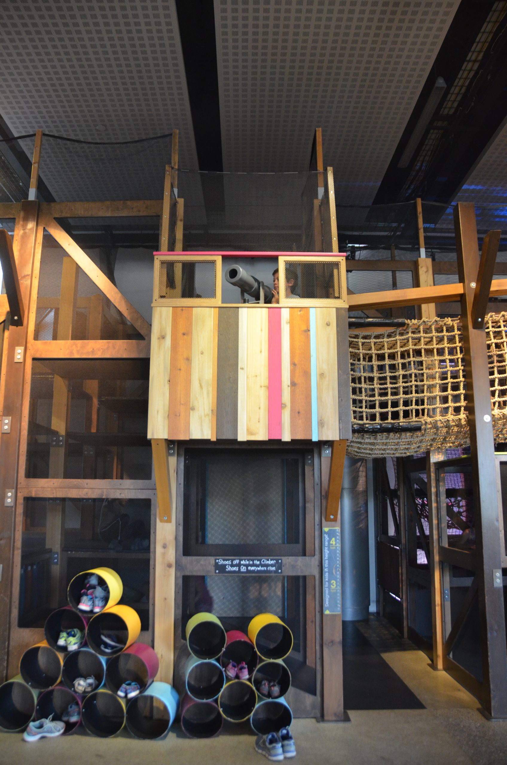 Indoor pirate-themed climbing structure at TELUS Spark Science Centre in Calgary